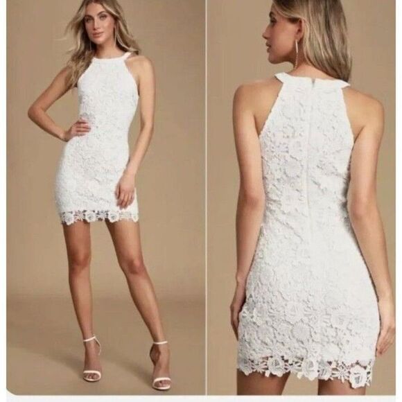 Lulus Dresses & Skirts - Lulu's Dress White‎ Lace Love Poem Mini Dress Size X-Small